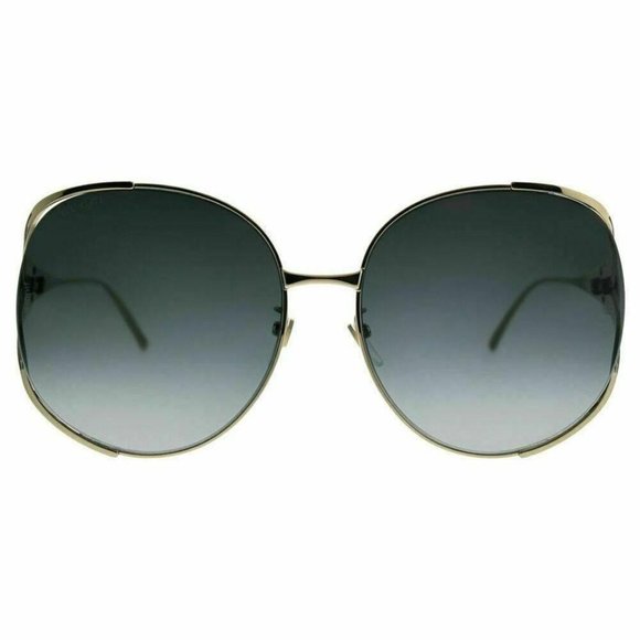 Gucci Gold Frame & Grey Gradient Lens Gg0225s-001 Women's Round Sunglass… - Picture 2 of 4